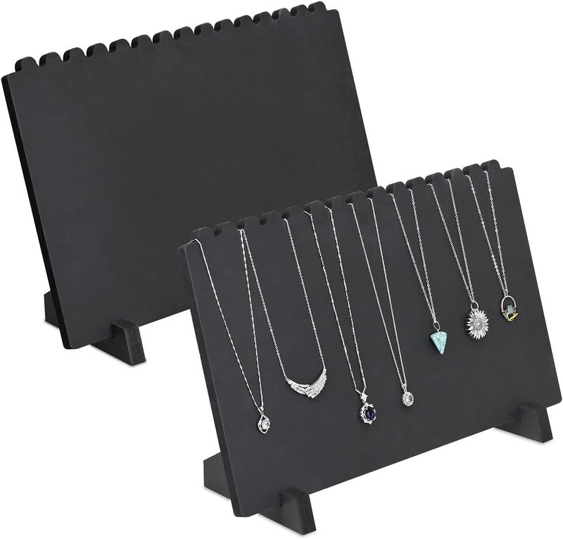 Ikee Design Set of 2 Portable Wooden Plank Necklace Jewelry Stand for 15 Necklaces, Wood Plank Storage Holder, Jewelry Display Stand, Black Color - Image 1